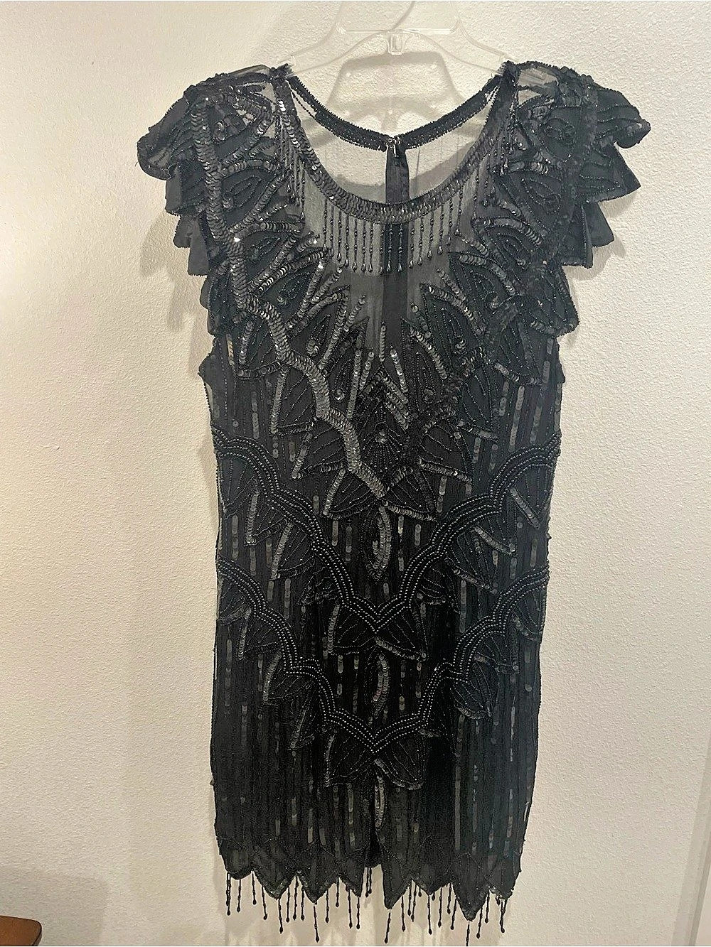 Scala Black Beaded Mini Dress Size Medium